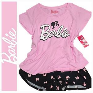 Barbie 2-PC Signature Logo Head Logo Short & S/S T-shirt PJ Set
